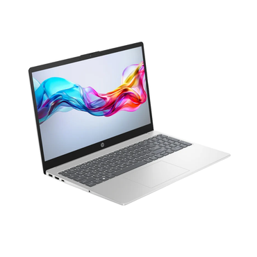 Laptop with colorful display on a white background