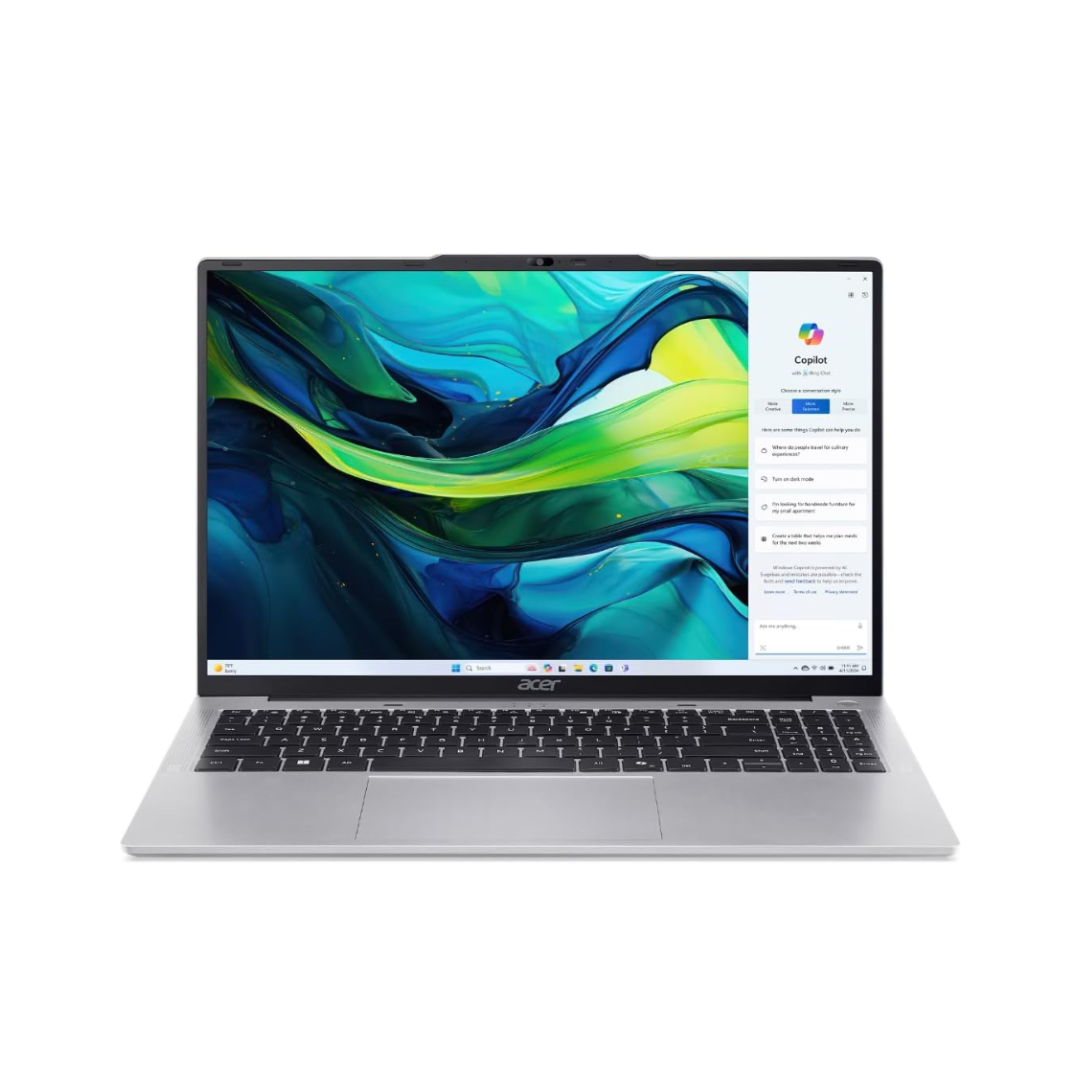 Laptop with a colorful display on a white background