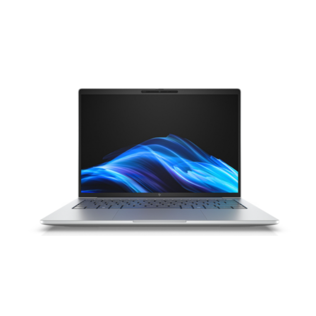 Laptop with a colorful display on a white background