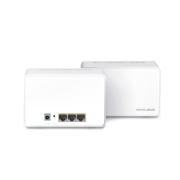 Two white network devices with Ethernet ports on a white background