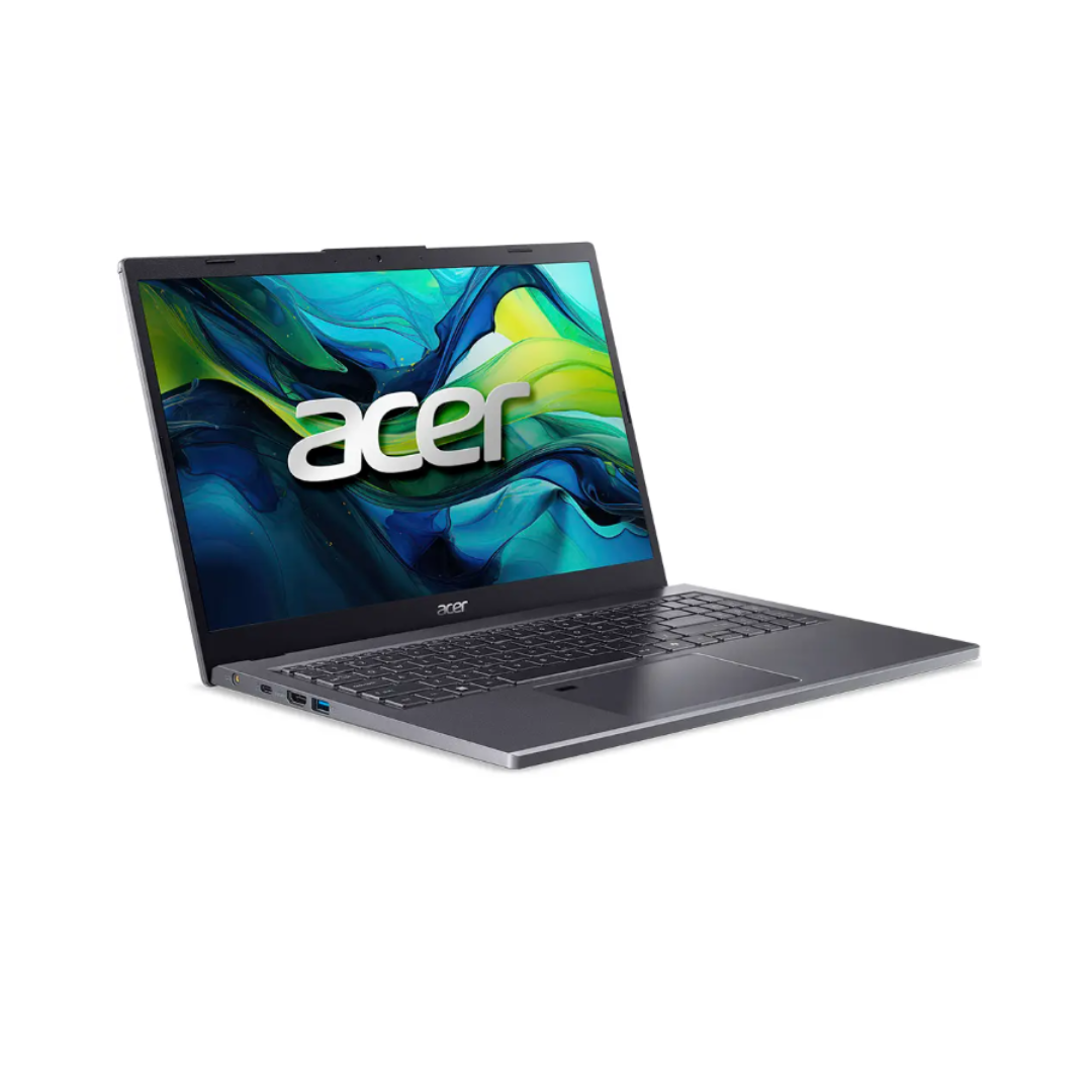Acer laptop with colorful display on a white background