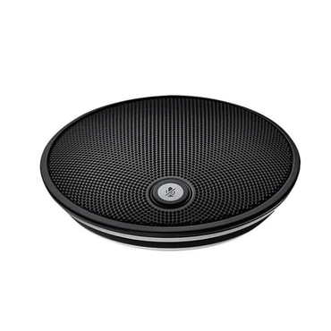 Black round speaker on a white background