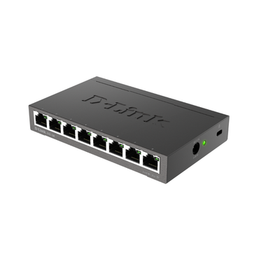 Network switch with eight ports on a white background