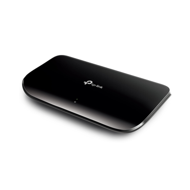 Black TP-Link router on a white background