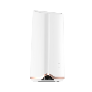 White electronic device with rose gold accents on a white background