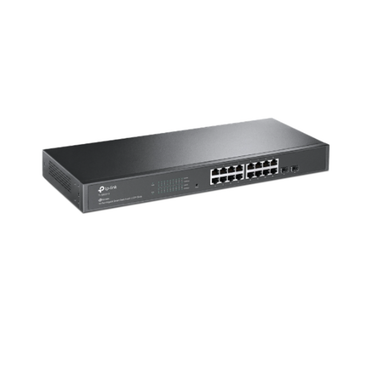 Black network switch with multiple ports on a white background