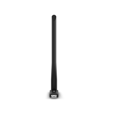 Black antenna with USB connector on a white background
