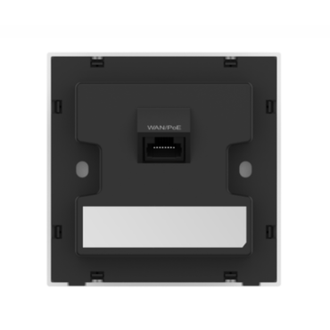 Back view of a black electronic device with WAN/PoE label on a white background