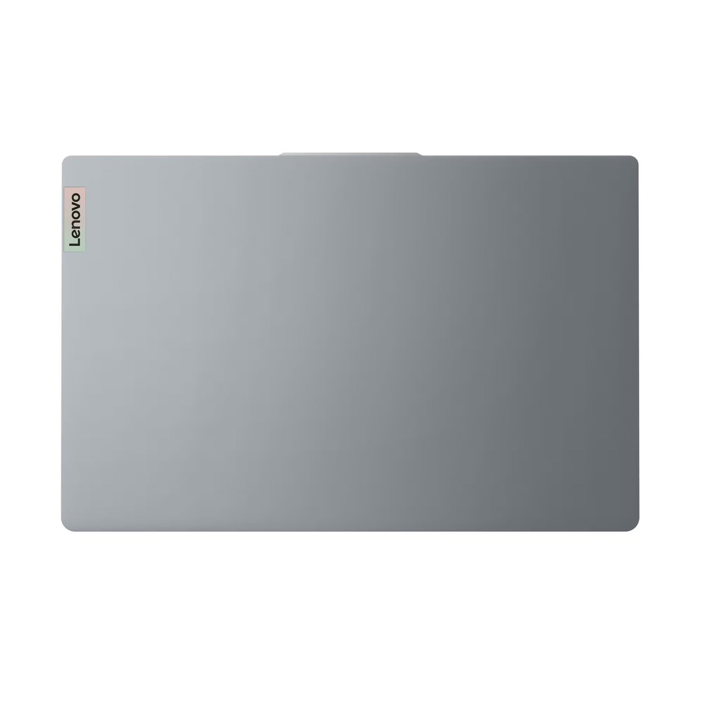 Gray laptop with Lenovo logo on a white background