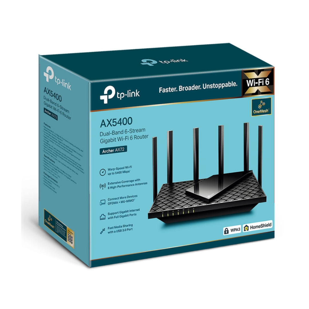 TP-Link AX5400 router packaging with blue and black design