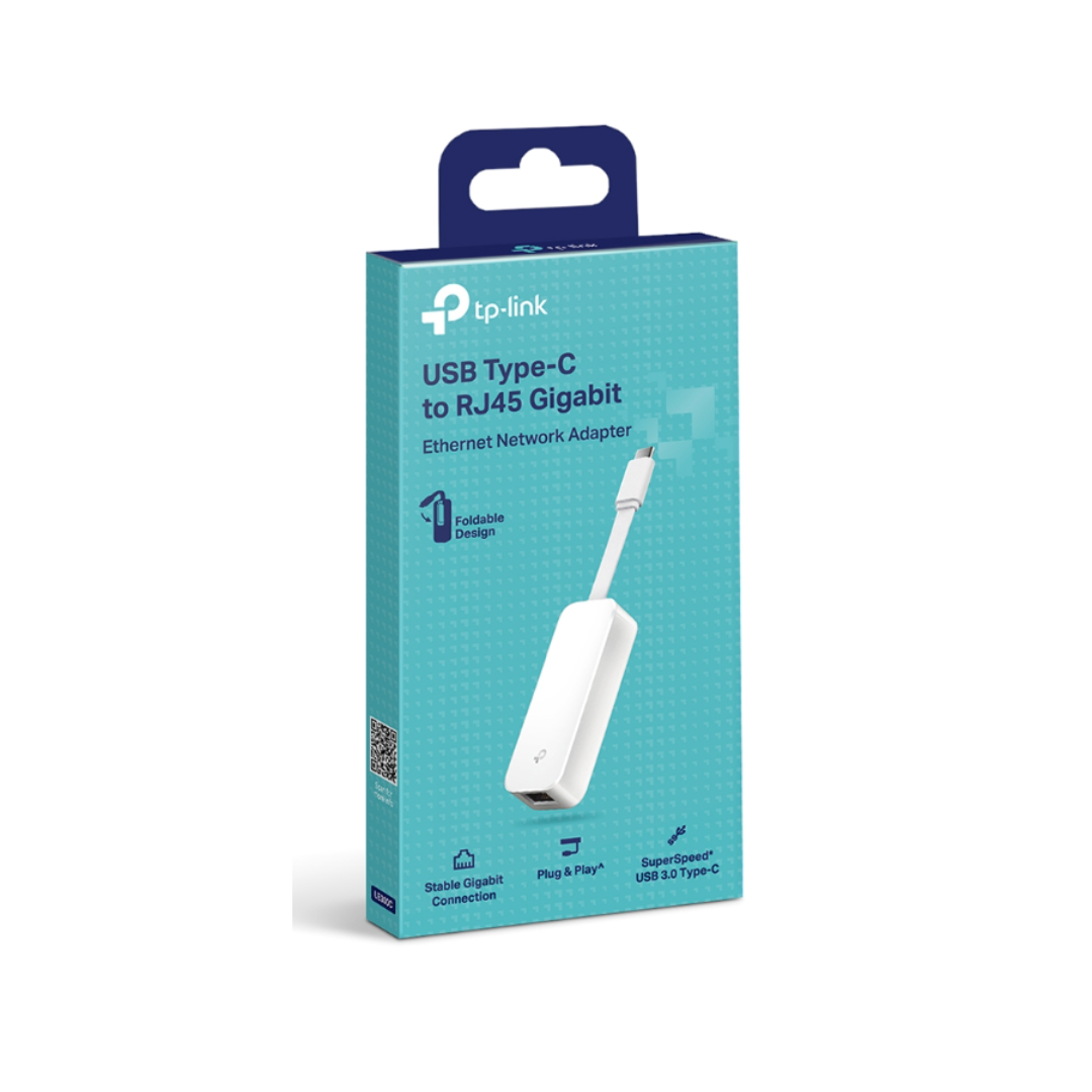 TP-Link USB Type-C to RJ45 Gigabit Ethernet Network Adapter packaging on a white background