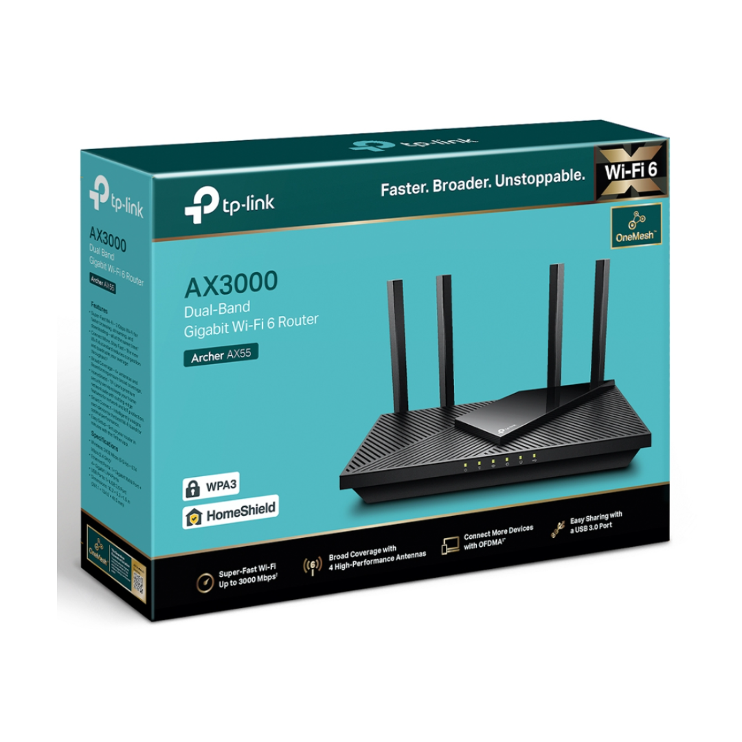 TP-Link router packaging with teal background and router image