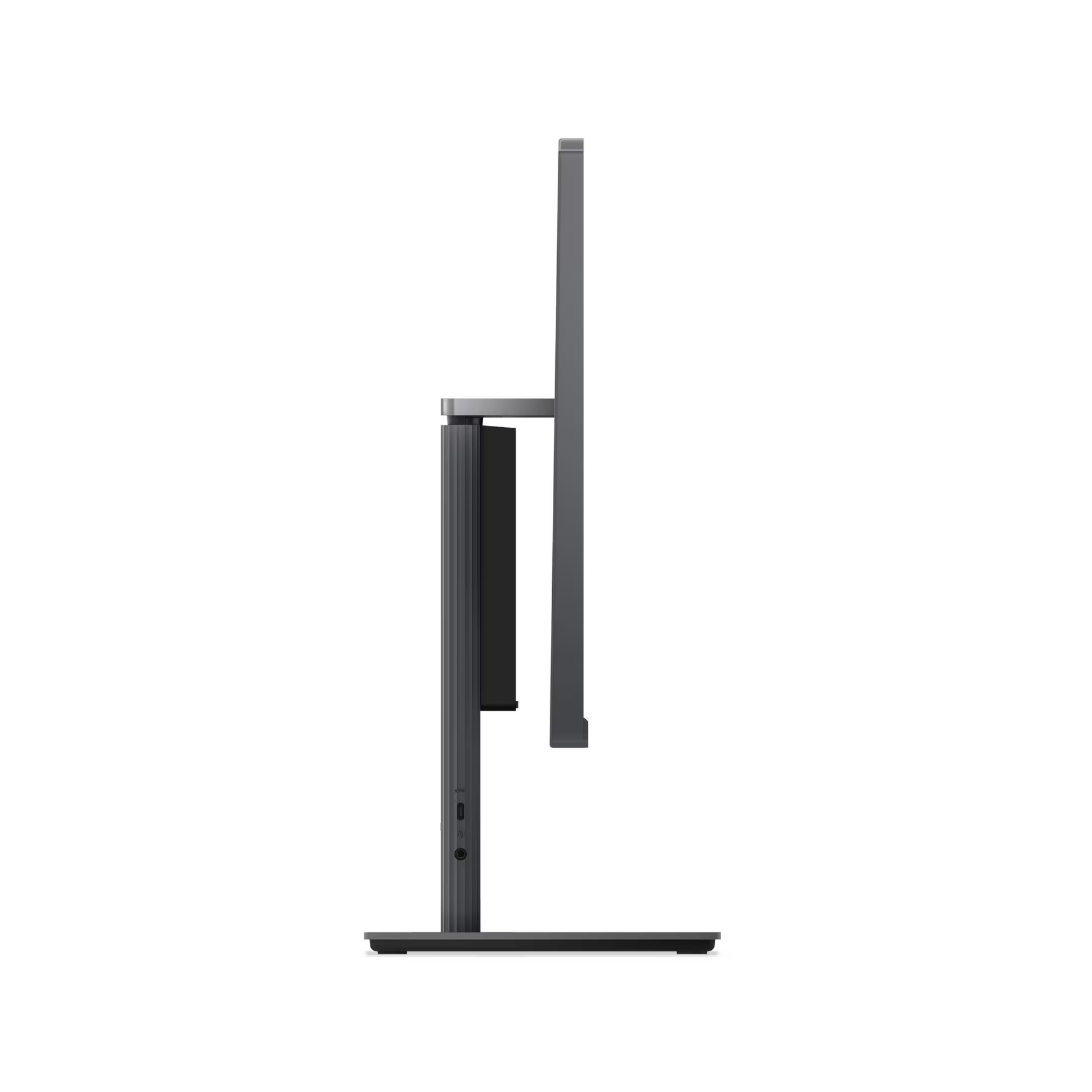 Black computer monitor stand on a white background
