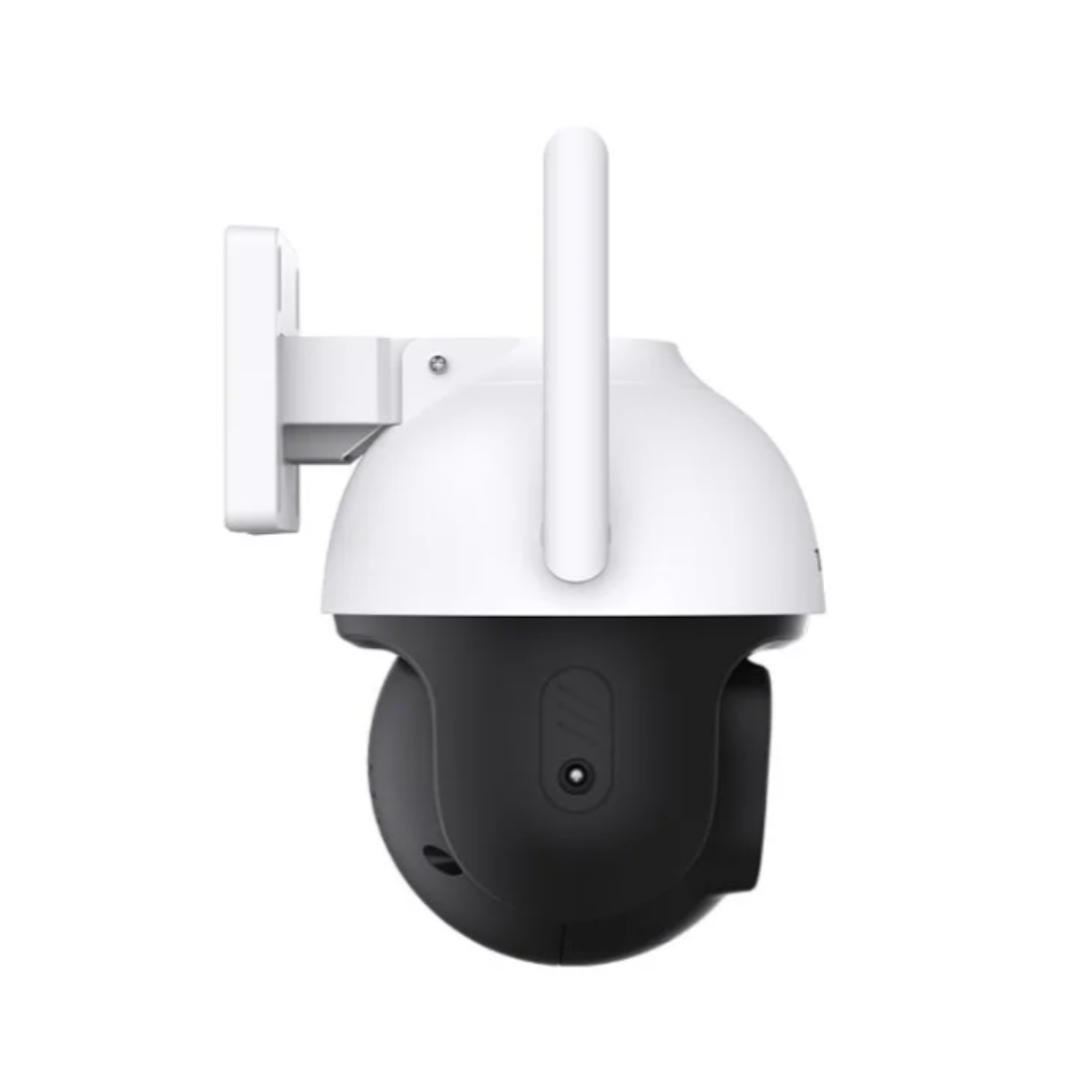 White and black security camera on a white background