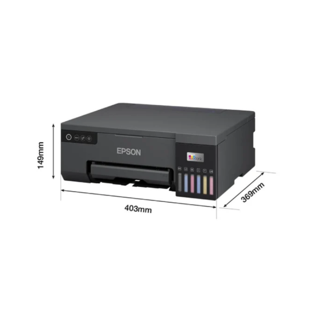 Epson printer with dimensions labeled on a white background