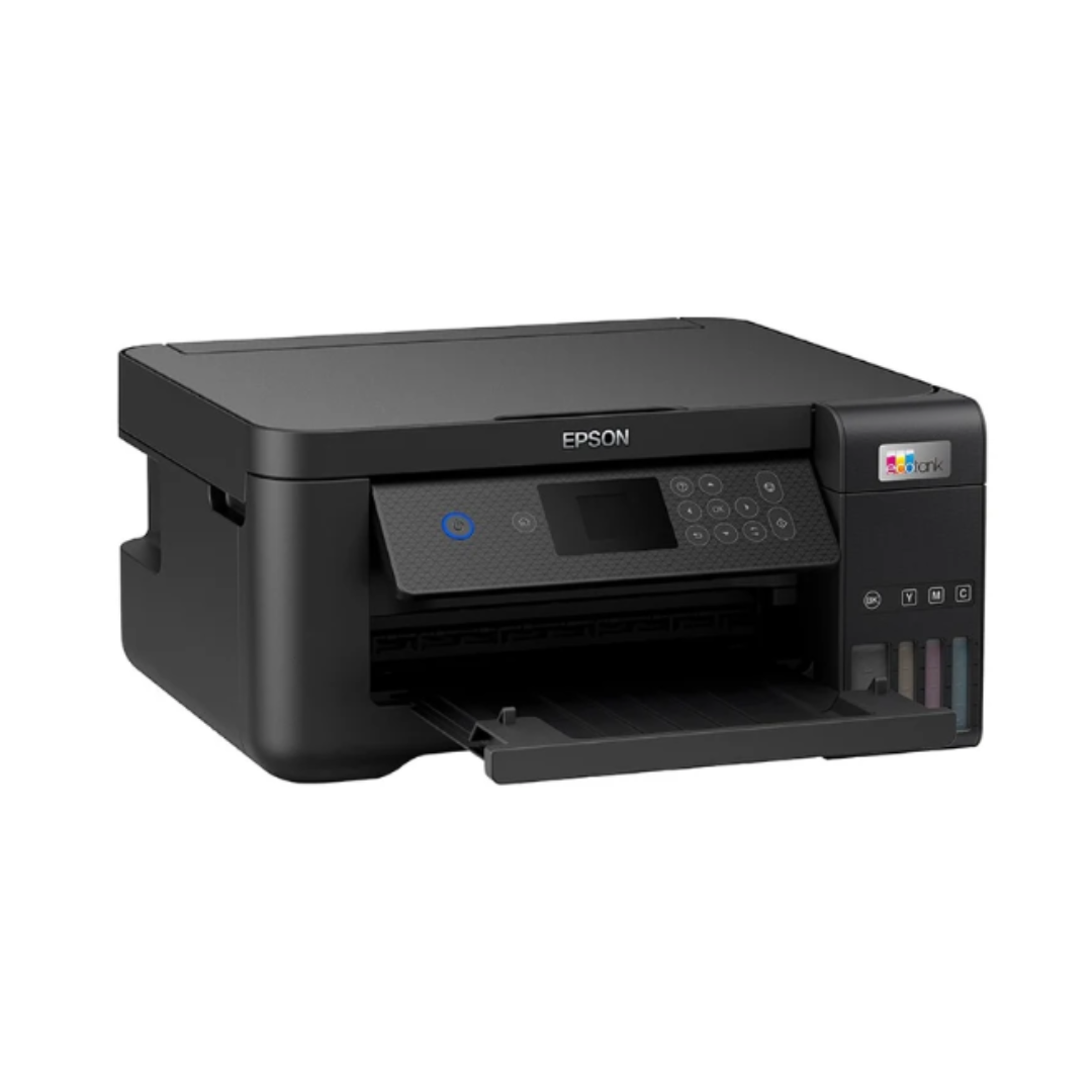 Black Epson printer on a white background