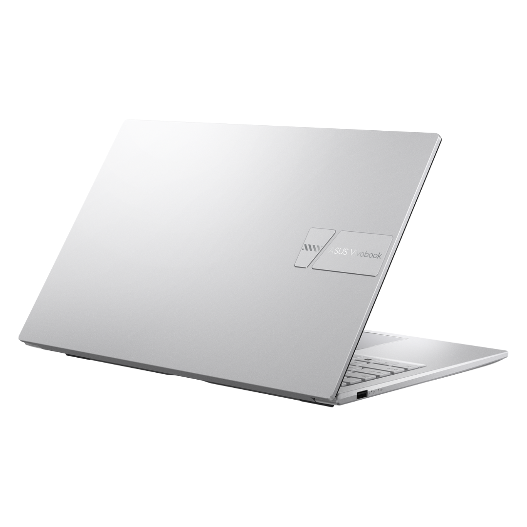 Silver laptop with ASUS logo on a white background