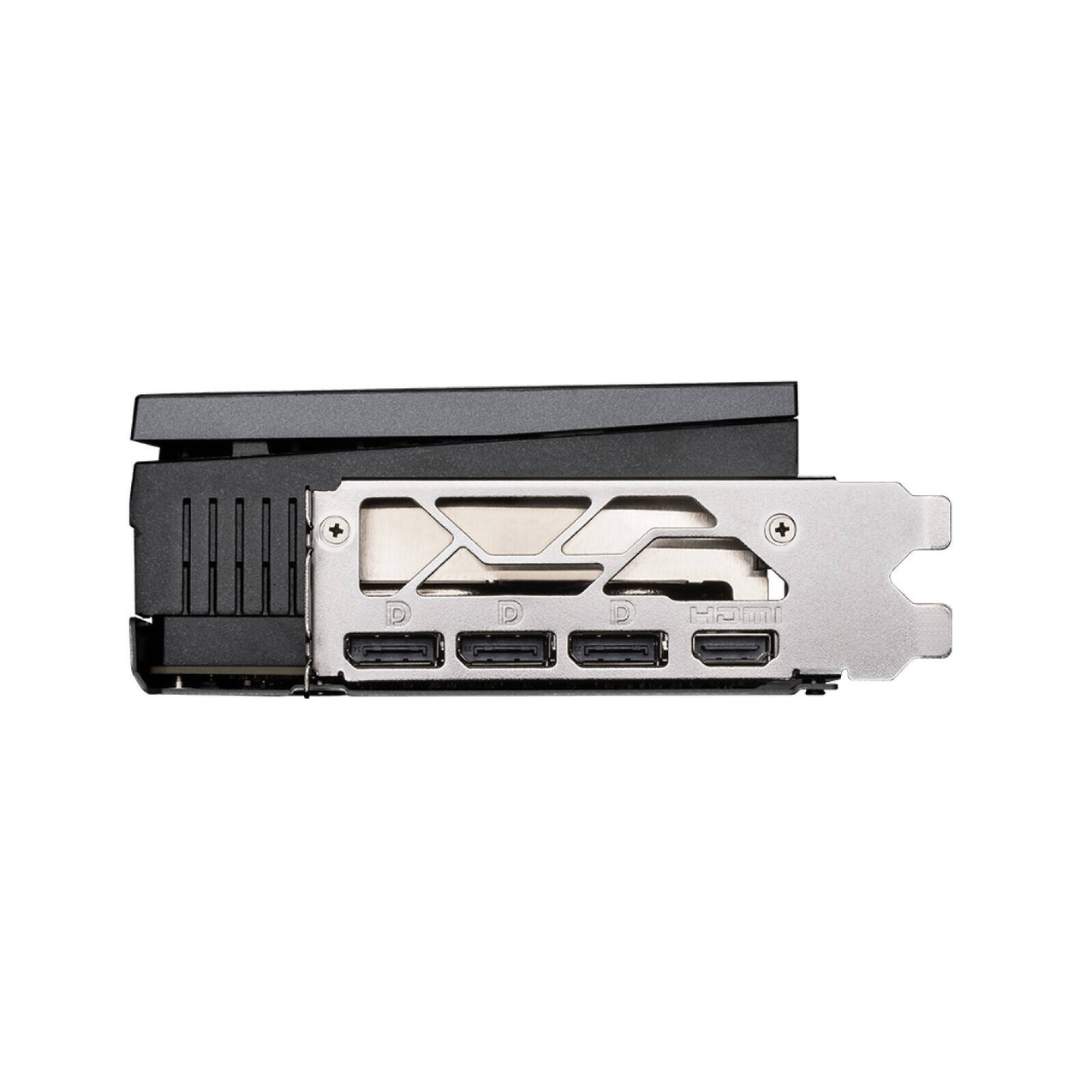 Computer graphics card with multiple ports on a white background