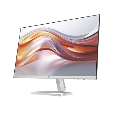 Computer monitor with a colorful abstract design on the screen against a white background