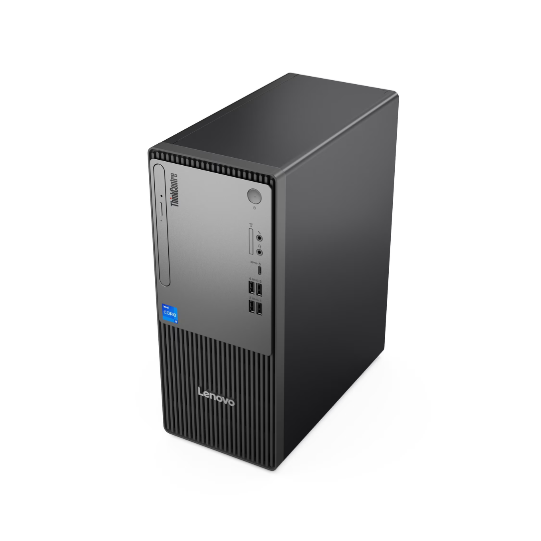 Lenovo desktop computer tower on a white background