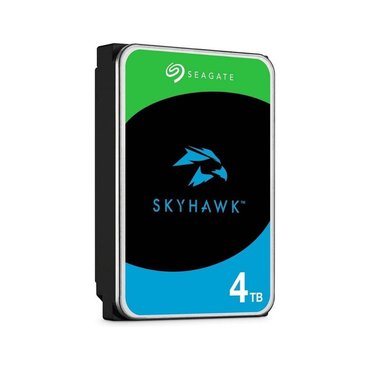 Seagate Skyhawk hard drive with green, black, and blue design on a white background
