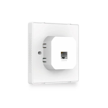 White wall socket with Ethernet port on a white background