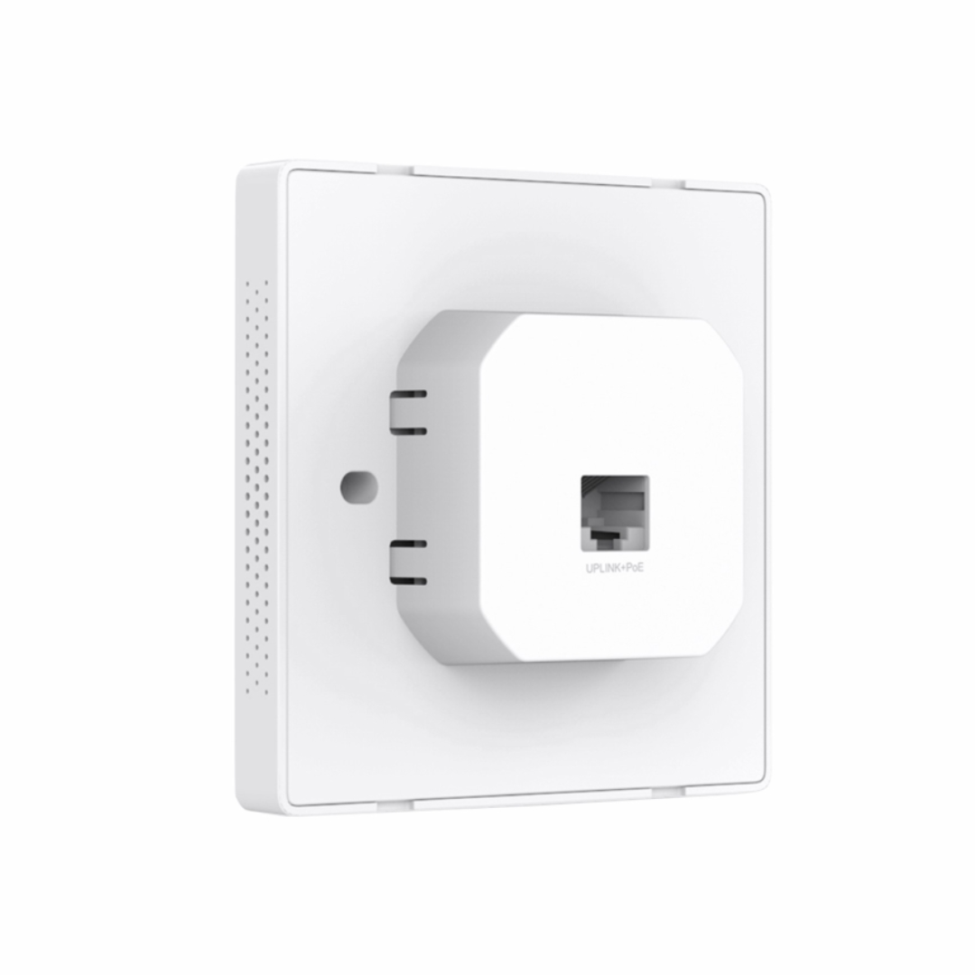 White wall socket with Ethernet port on a white background