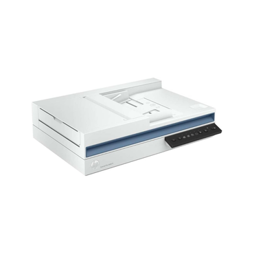 White electronic device with blue accents on a white background
