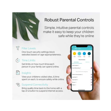 Smartphone displaying parental control app with text on a white background