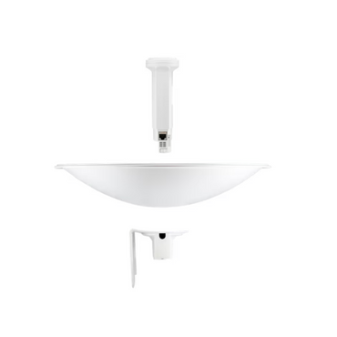 White ceiling fan with light fixture on a white background