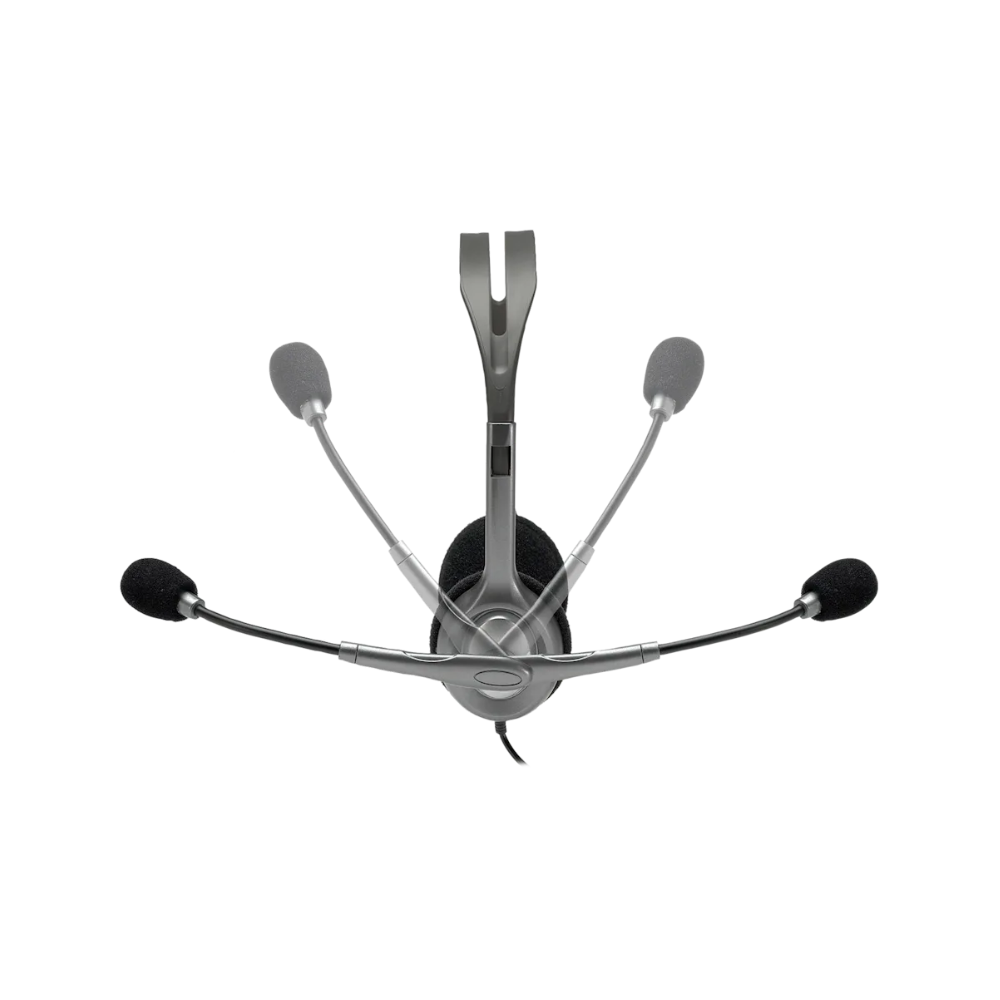 Headset with multiple microphones on a white background