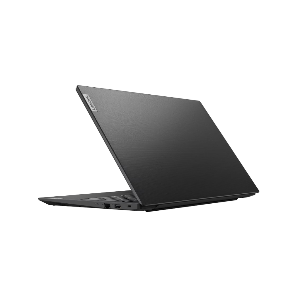 Black laptop on a white background with Intel logo
