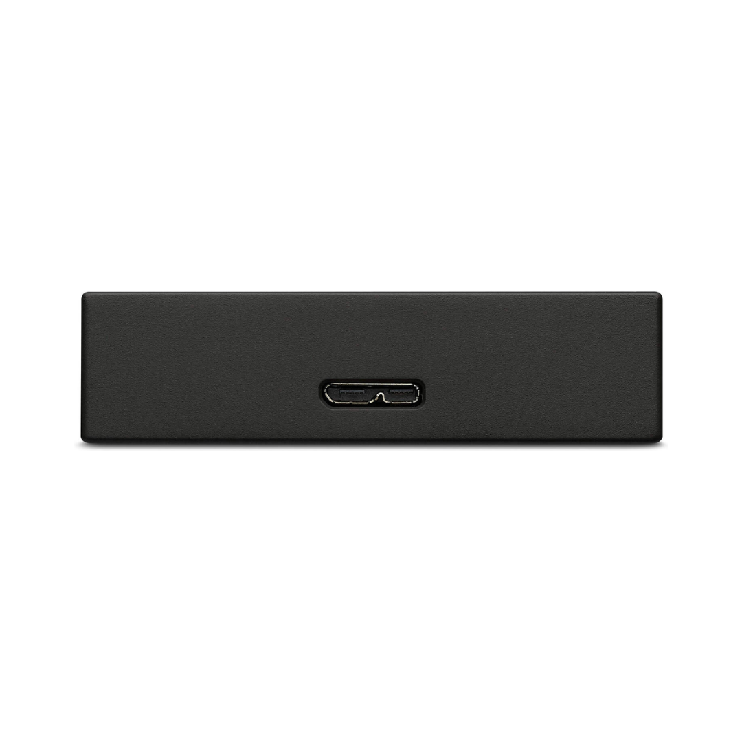Black USB device on a
 white background
