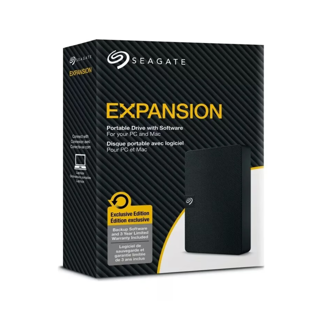 Seagate Expansion portable drive packaging on a white background