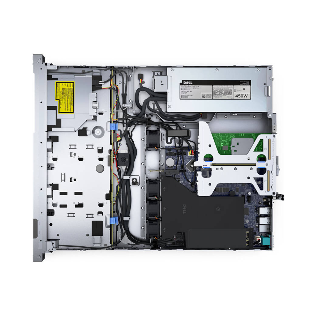 Internal view of a Dell computer chassis with visible components on a white background