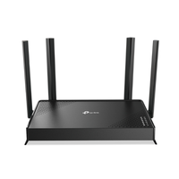 Black router with multiple antennas on a white background