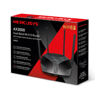 Mercusys AX3000 router packaging with red and black design