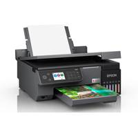 Epson printer with a printed photo on a white background