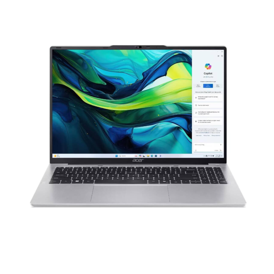 Laptop with colorful display on a white background