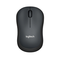 Black Logitech mouse on a white background