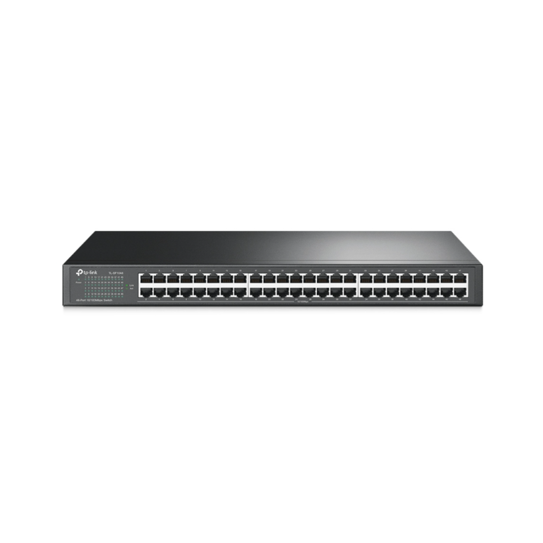 Network switch with multiple ports on a white background