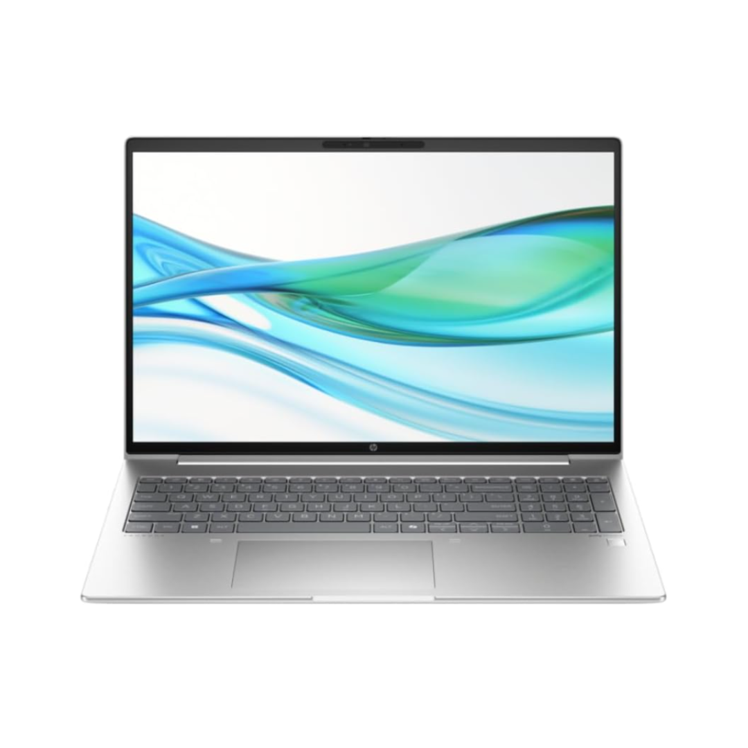 Laptop with a colorful display on a white background