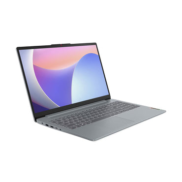 Laptop with a colorful display on a white background