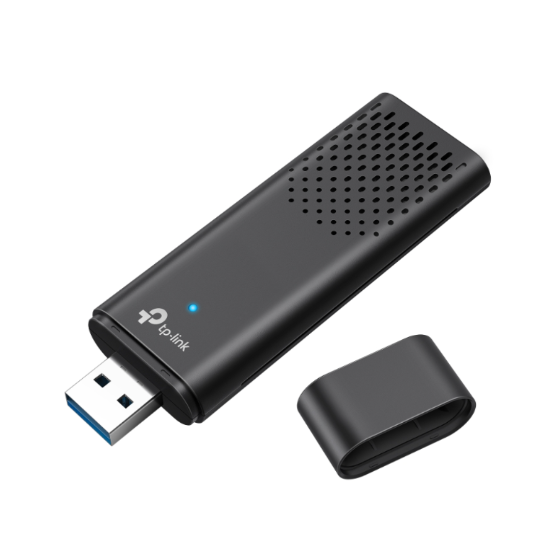 Black USB adapter with TP-Link logo on a white background