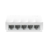 White Ethernet switch with four ports on a white background