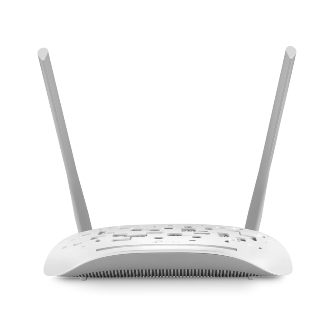 White router with two antennas on a white background