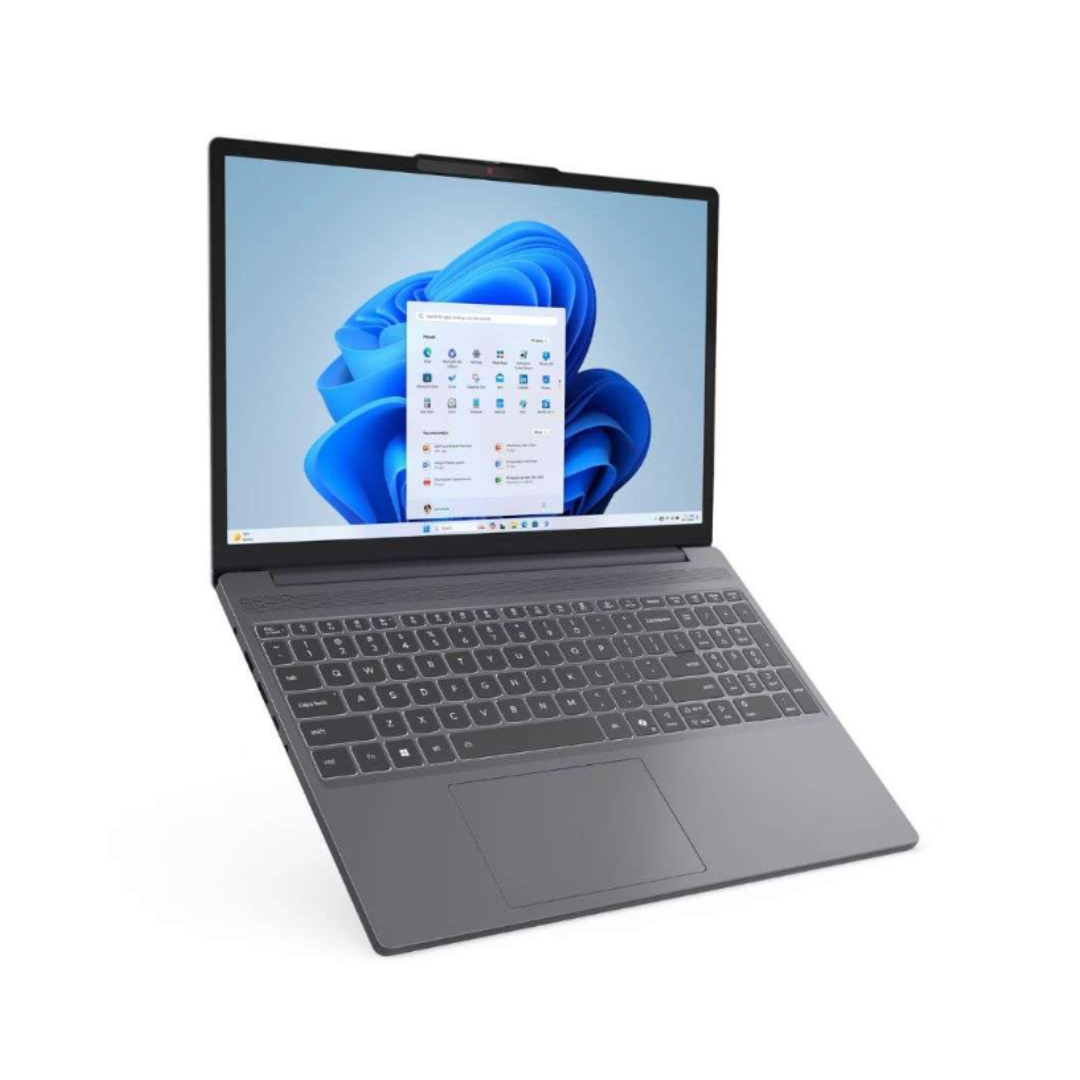 Laptop with a blue flower design on the screen against a white background