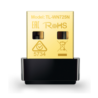 Black and gold USB adapter with model number TL-WN725N on a white background