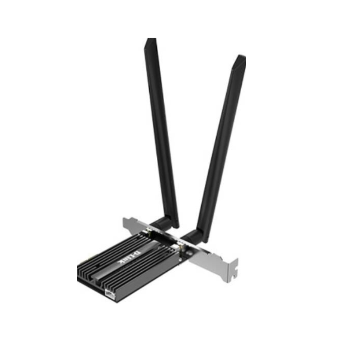Black wireless network adapter with antennas on a white background