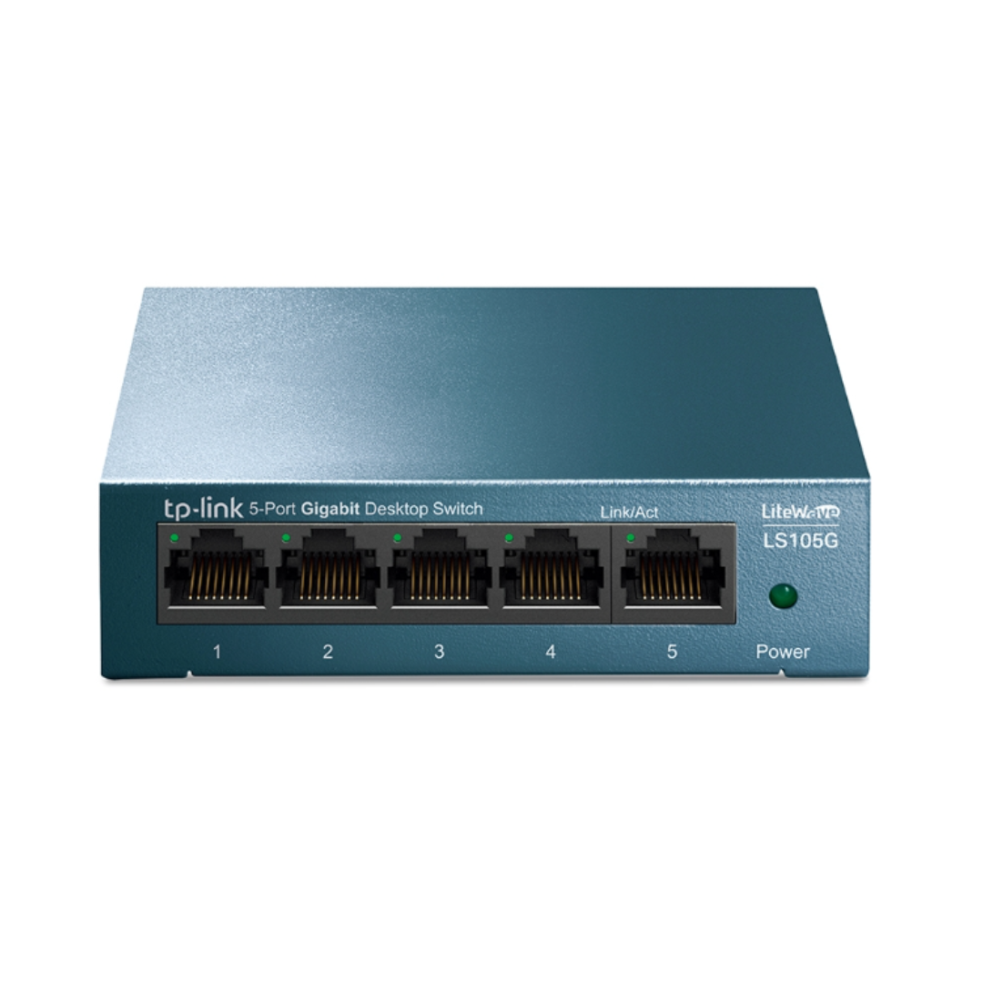 TP-Link 5-port gigabit desktop switch on a white background